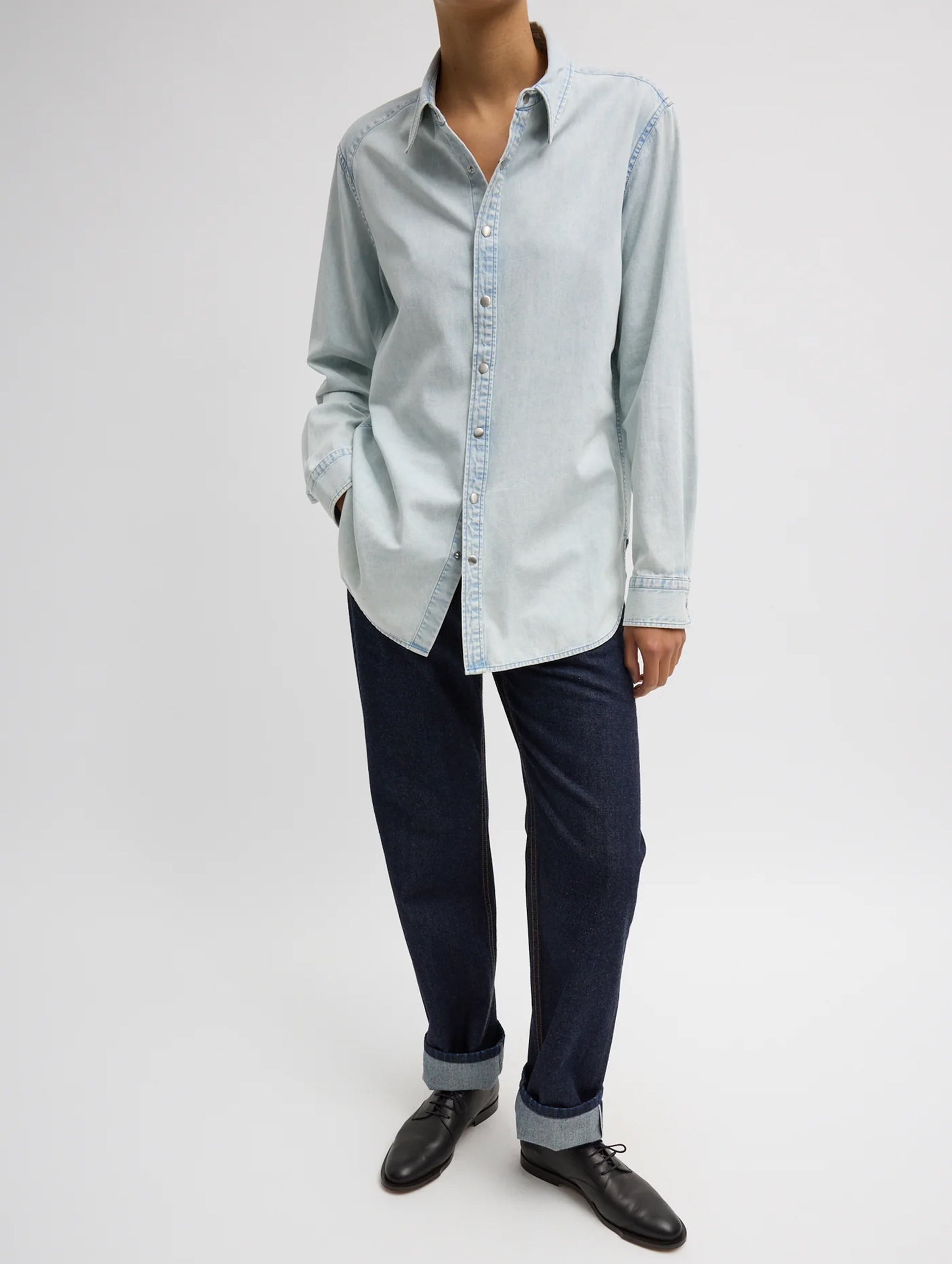 Charlie Men's Slim Denim Shirt in Bleached Denim