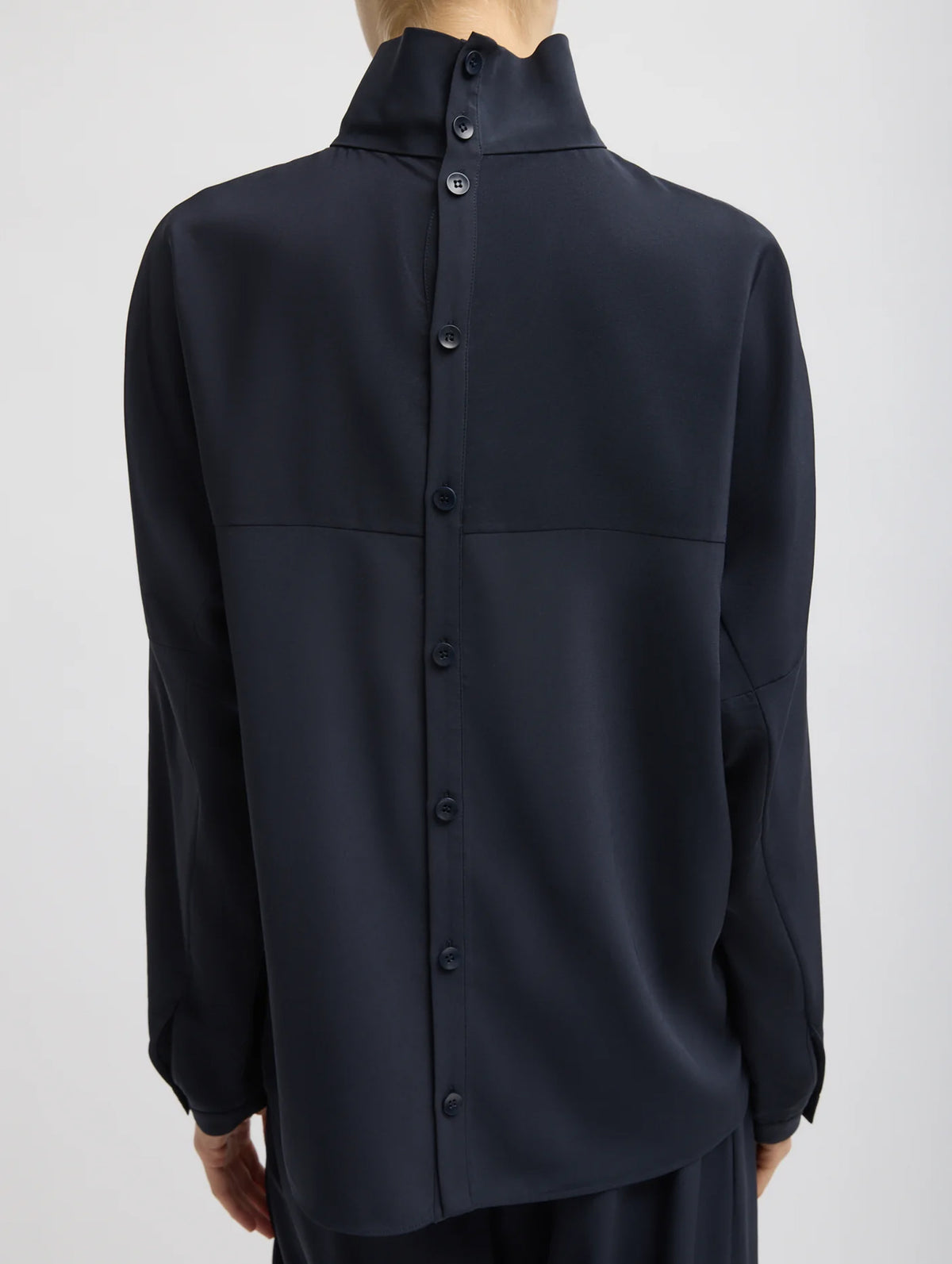 Relaxed Suiting Funnel Neck Dolman Sleeve Top in Navy