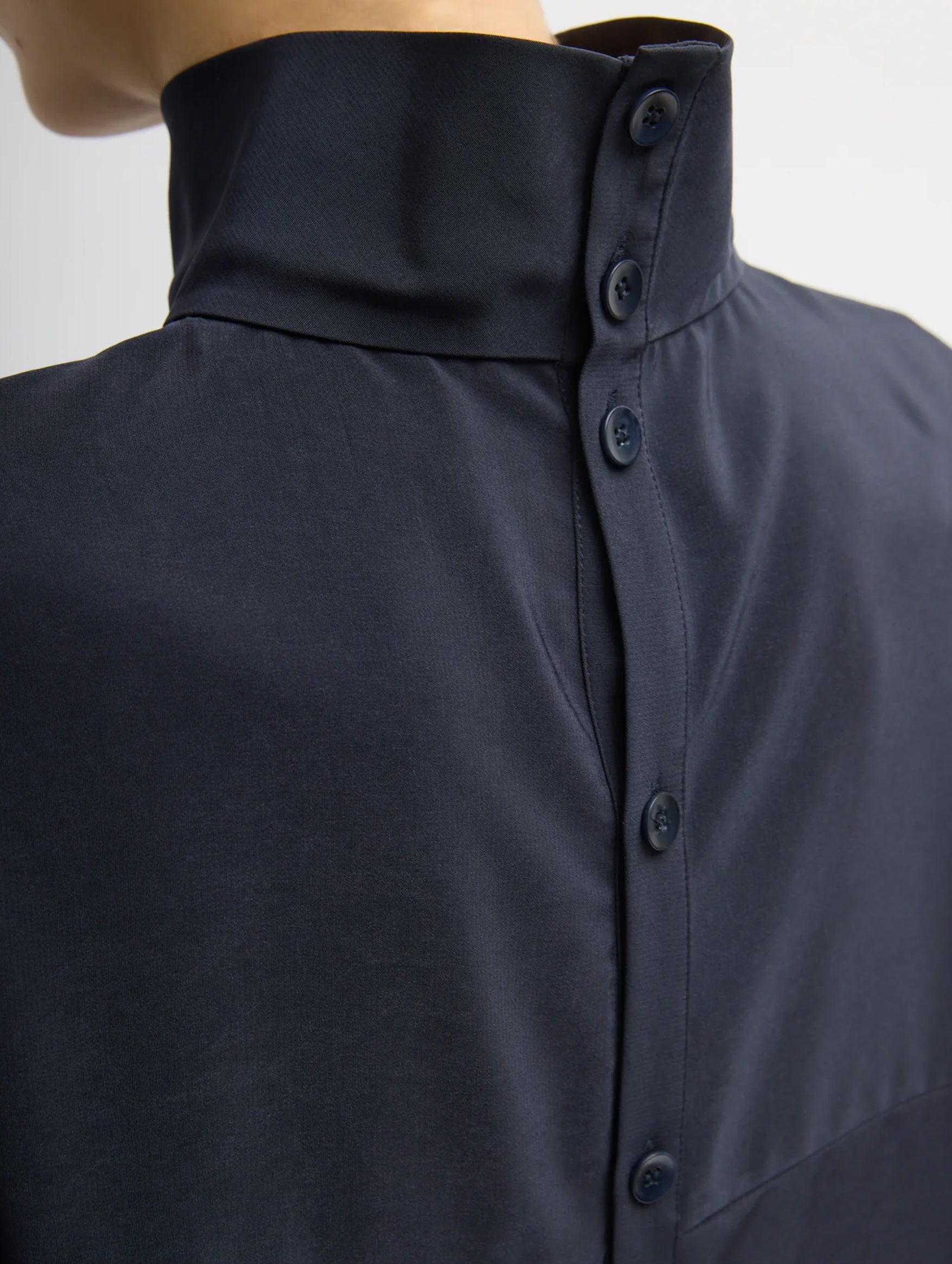 Relaxed Suiting Funnel Neck Dolman Sleeve Top in Navy