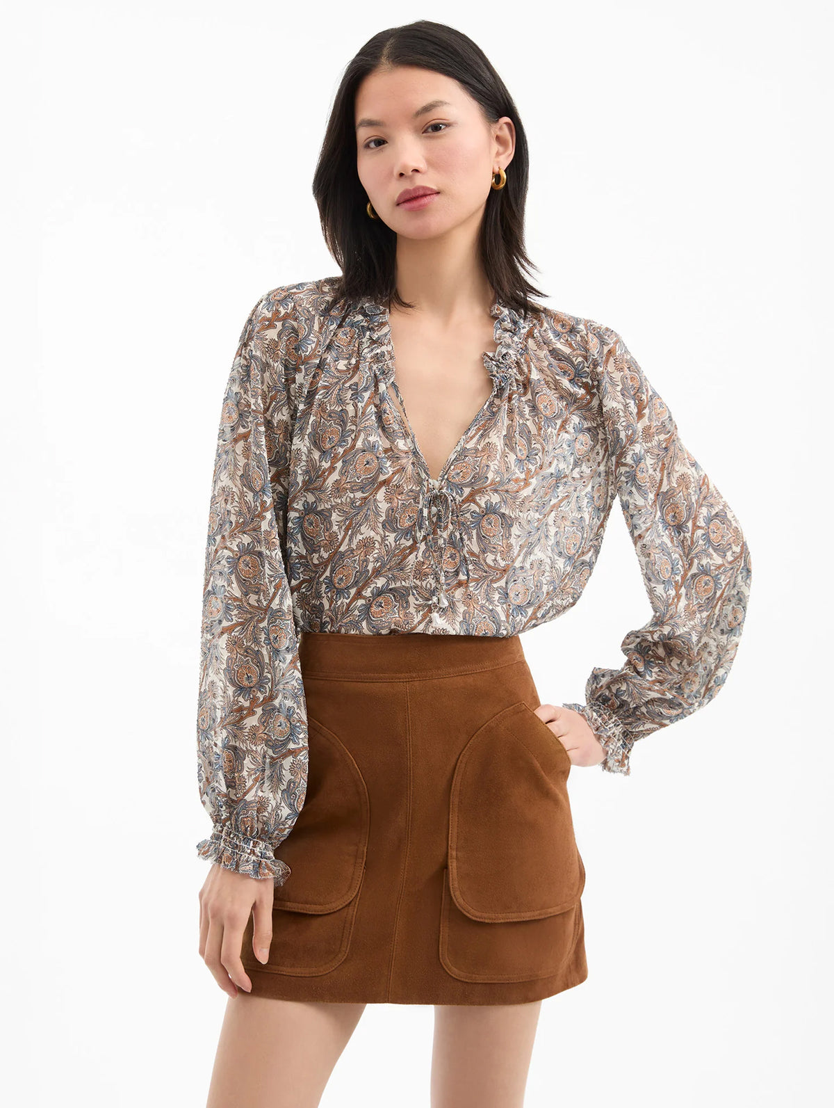 Hickory Silk Blouse in Dove Multi