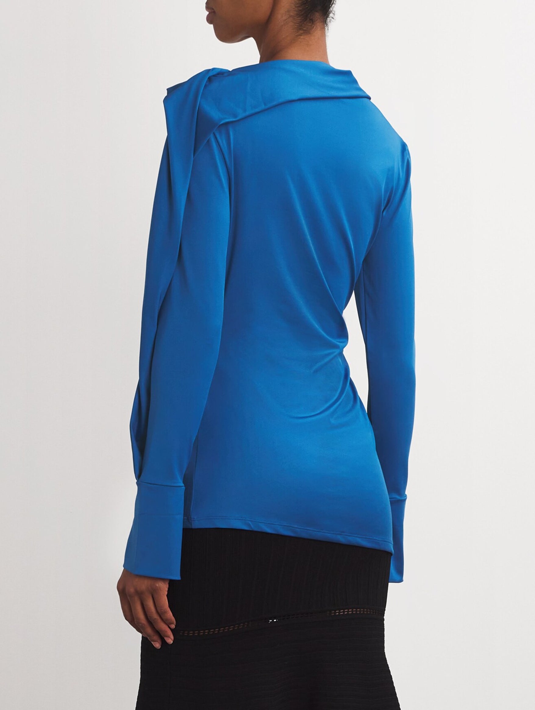 Long Sleeve Draped Jersey Top in Ocean Blue