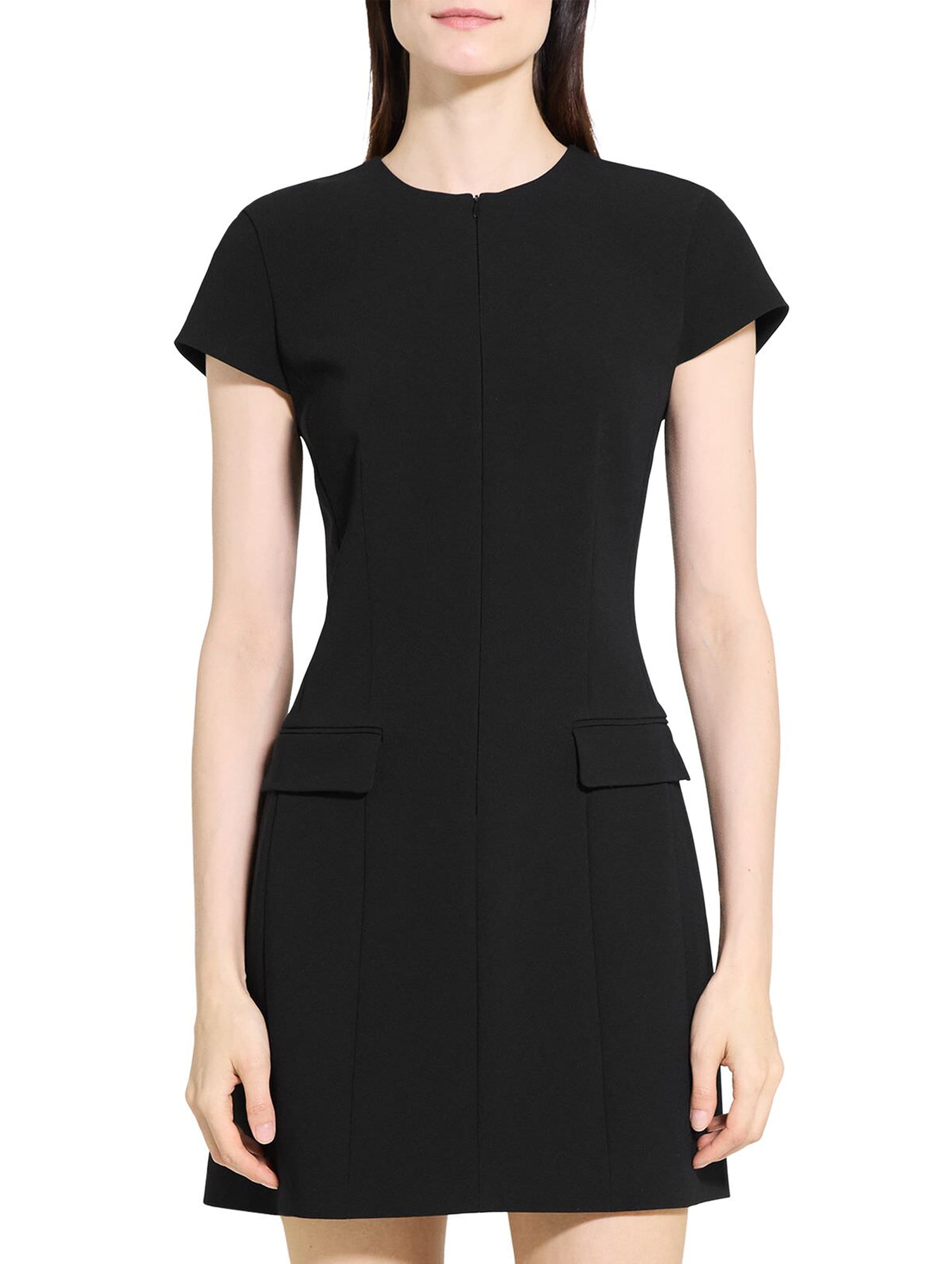 Tailored Zip Front Mini Dress in Black