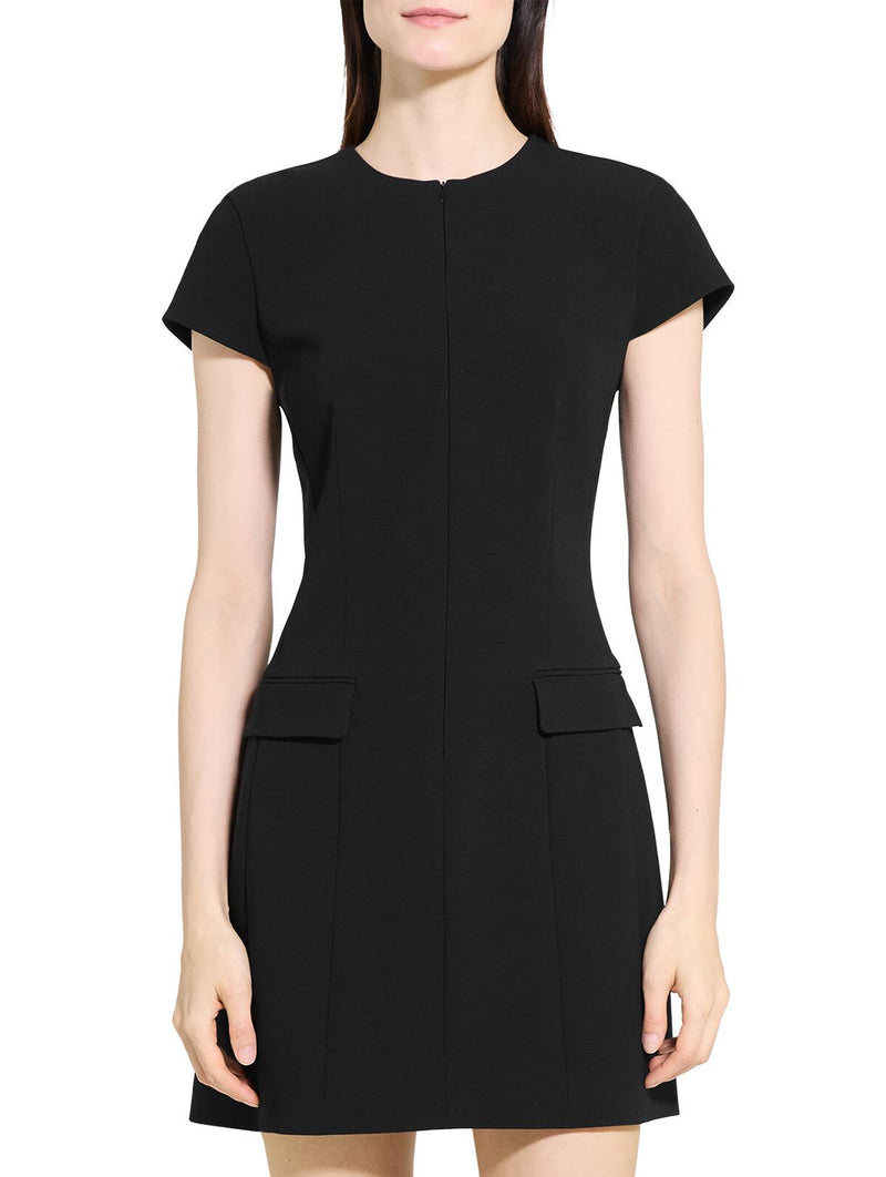 Tailored Zip Front Mini Dress in Black