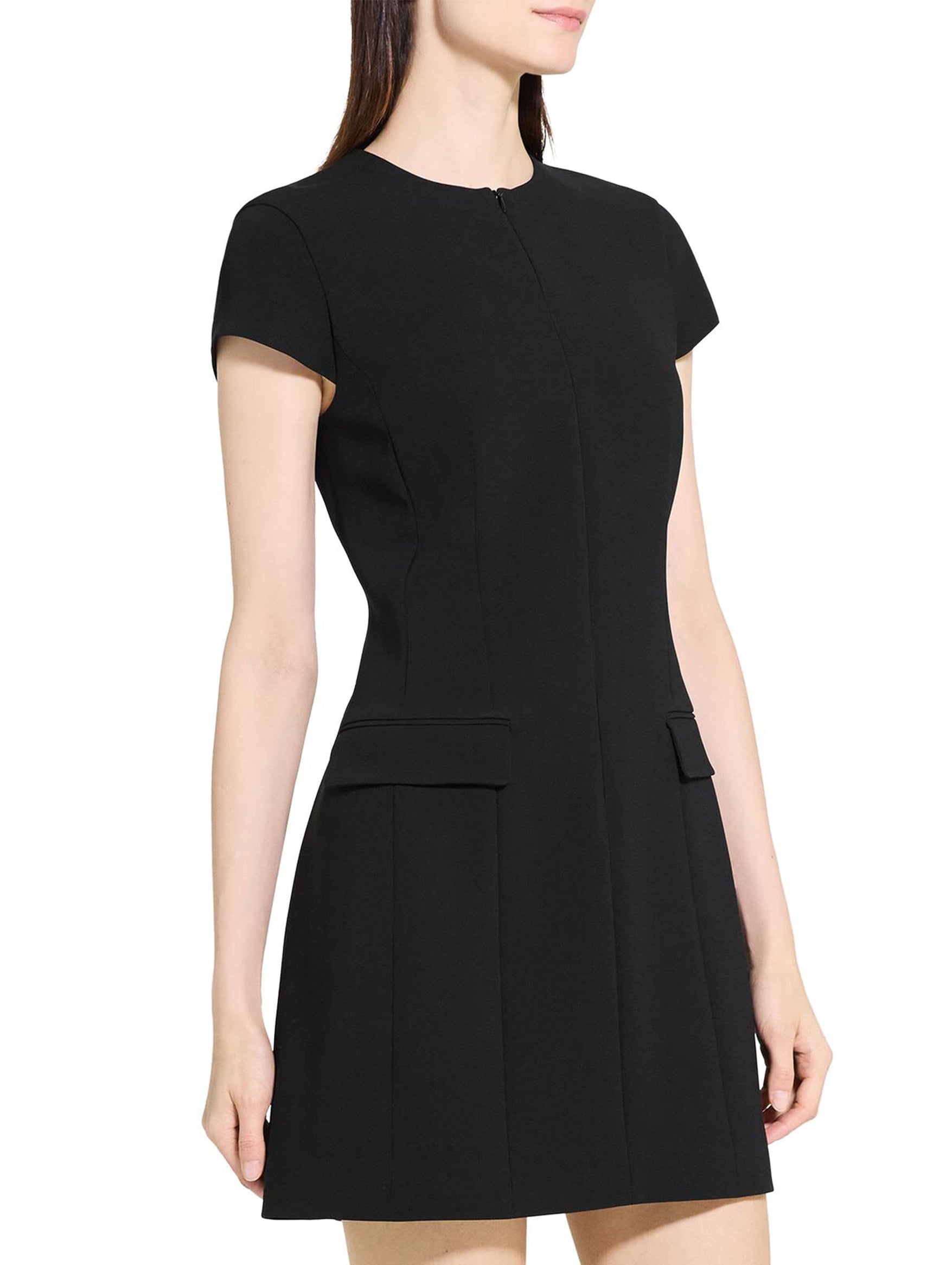 Tailored Zip Front Mini Dress in Black
