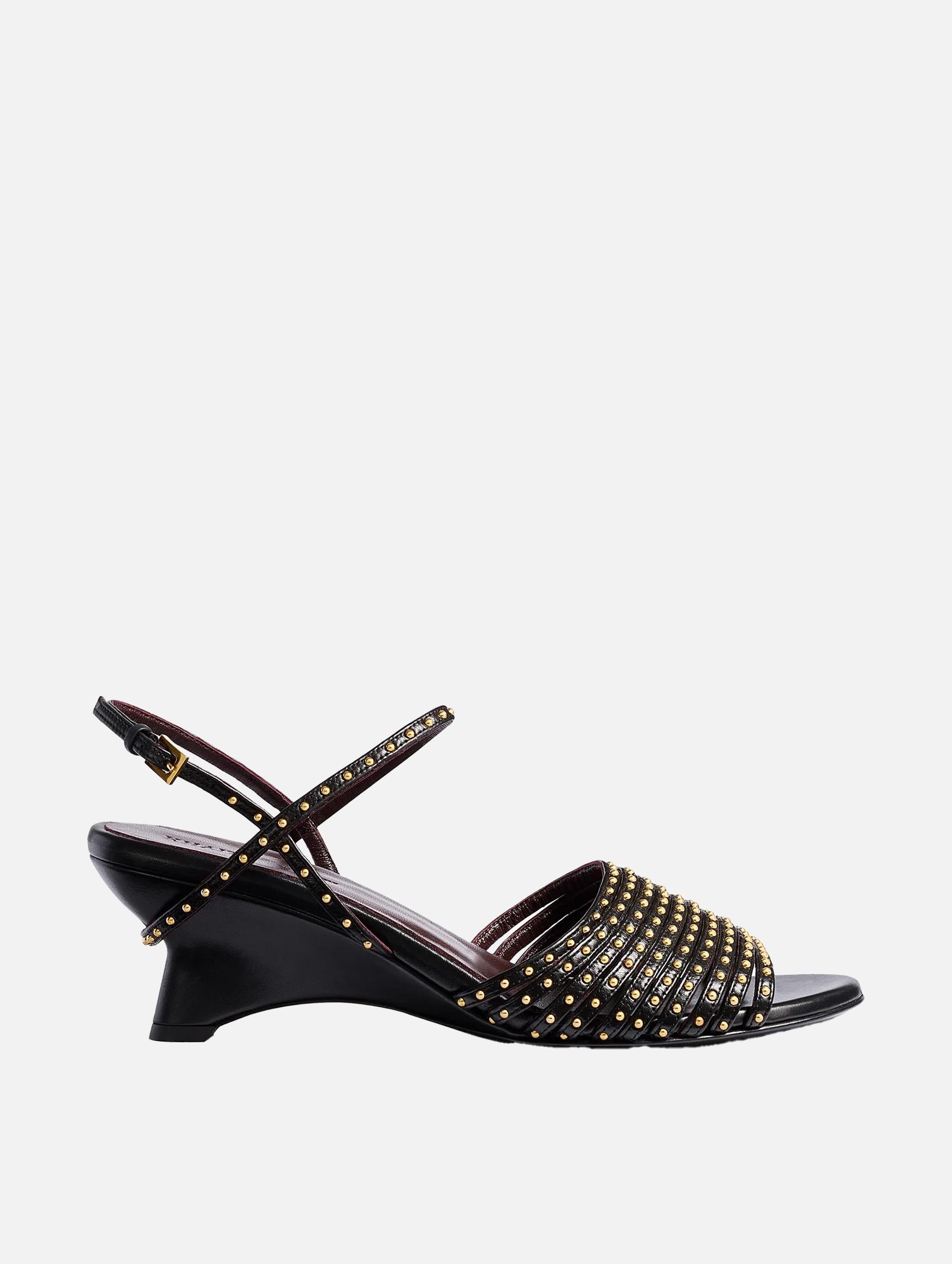 Drew Sandal in Black Leather with Gold Studs