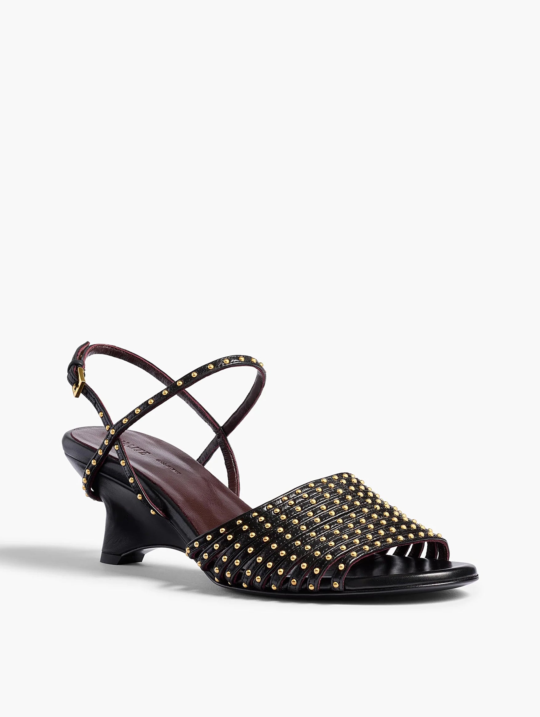 Drew Sandal in Black Leather with Gold Studs