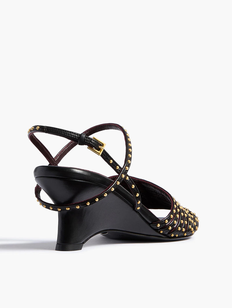 Drew Sandal in Black Leather with Gold Studs