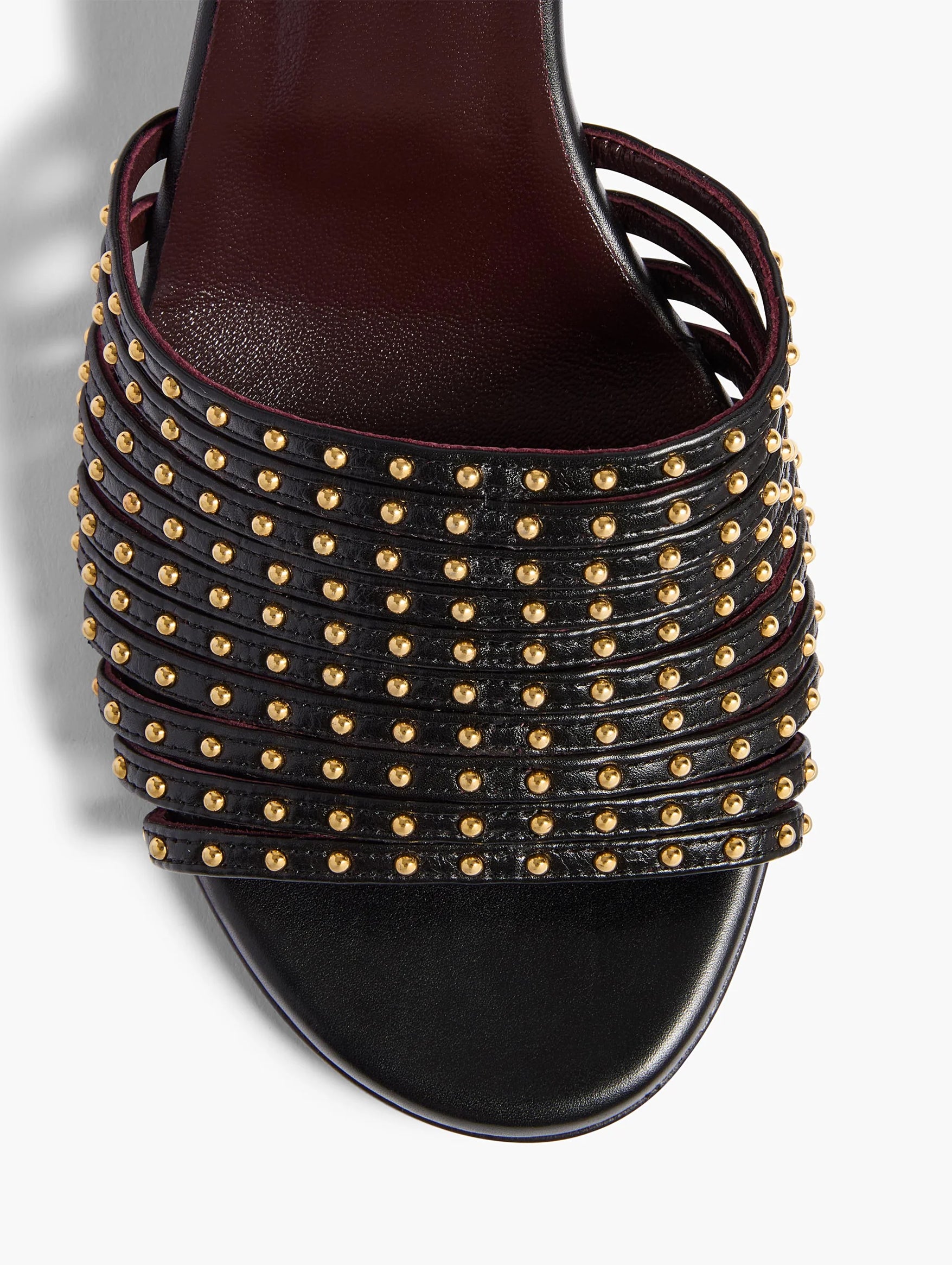 Drew Sandal in Black Leather with Gold Studs