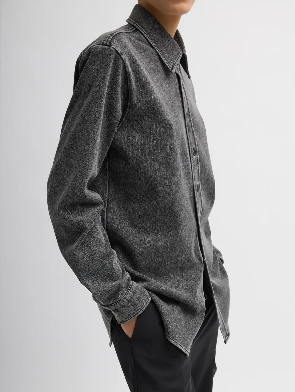 Stretch Denim Easy Shirt in Black