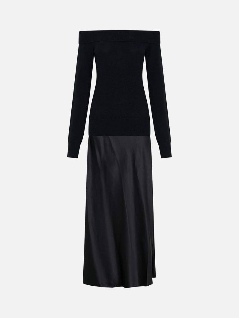 Shoulderless Cashmere Monument Dress in Black