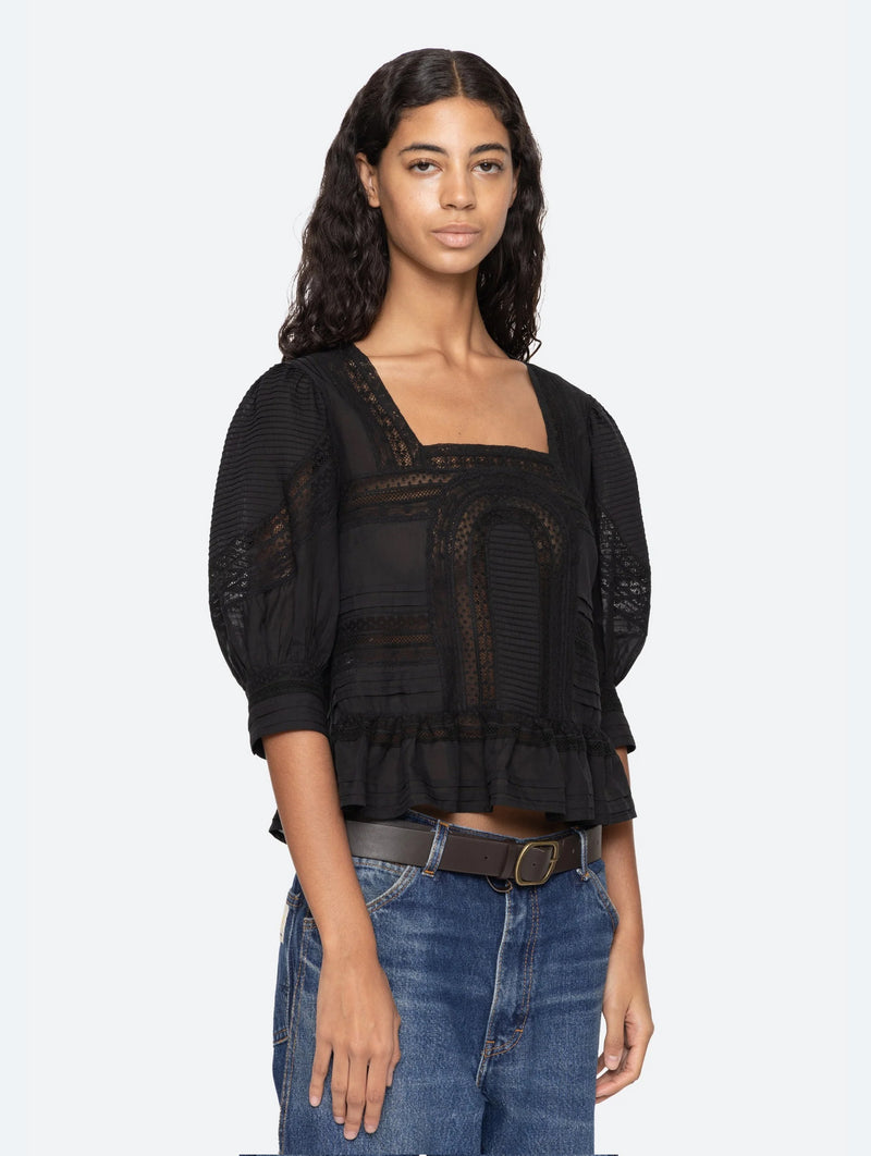 Franca Lace Short Sleeve Top in Black