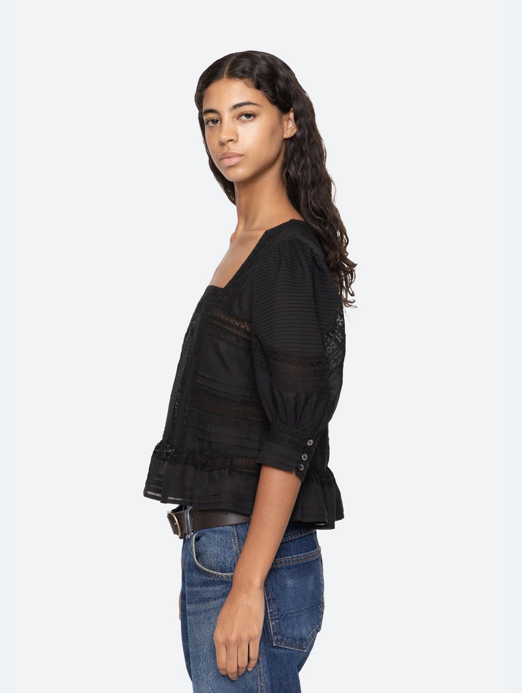 Franca Lace Short Sleeve Top in Black