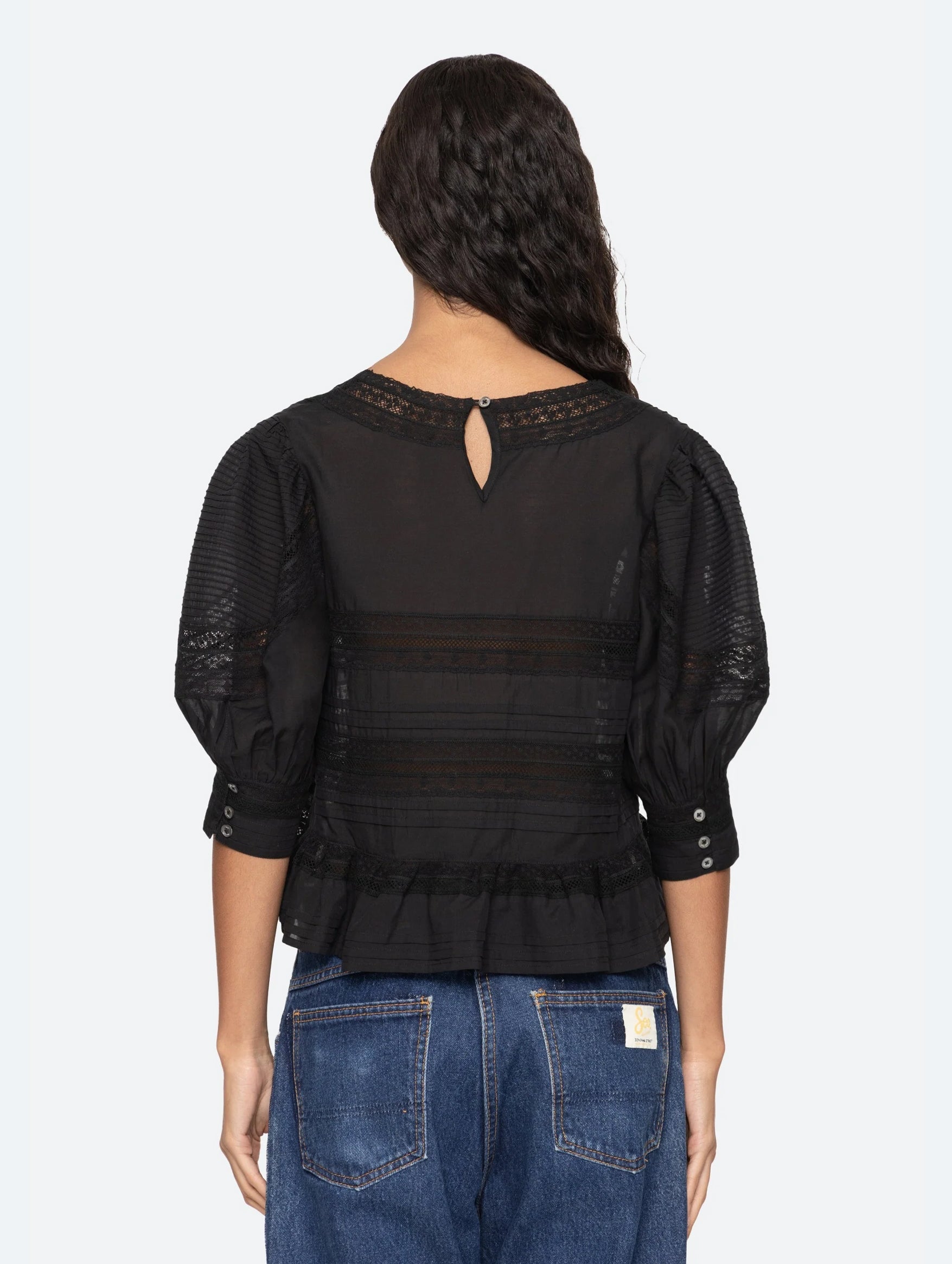 Franca Lace Short Sleeve Top in Black
