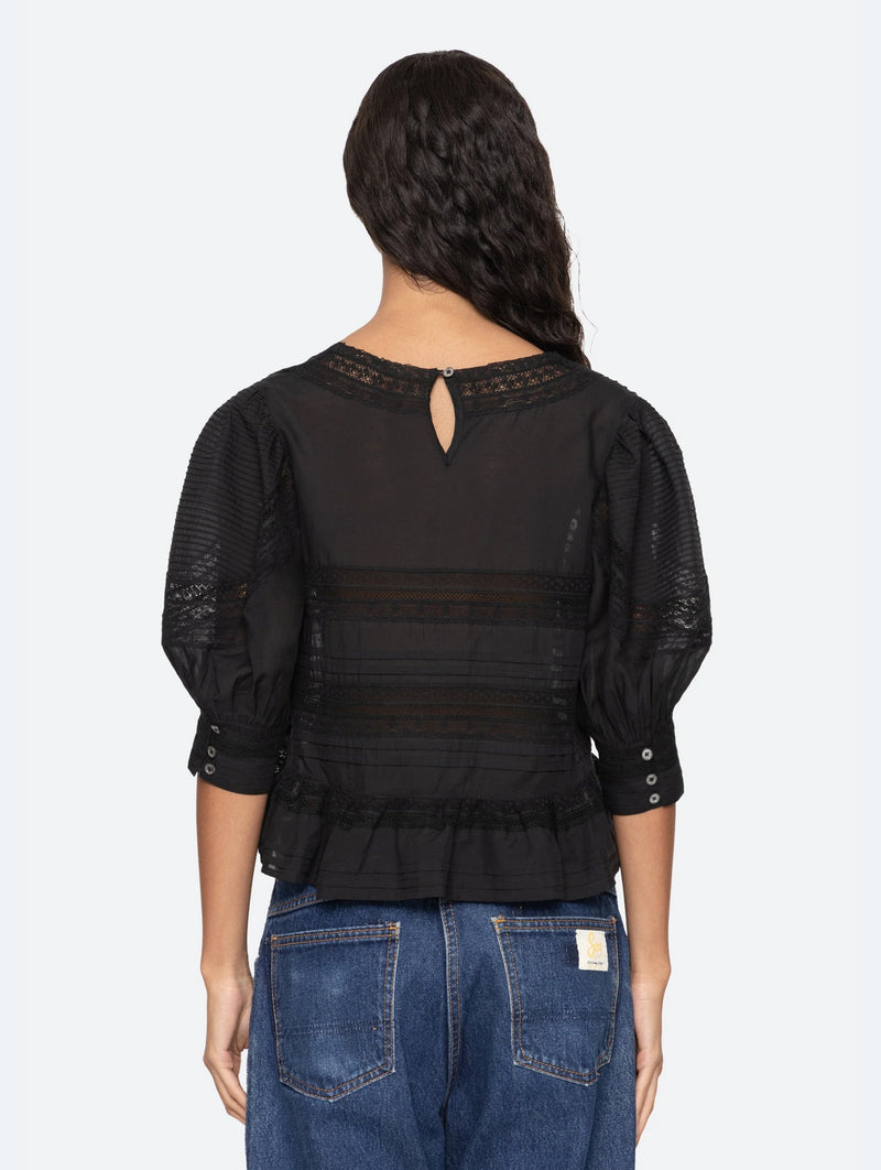 Franca Lace Short Sleeve Top in Black