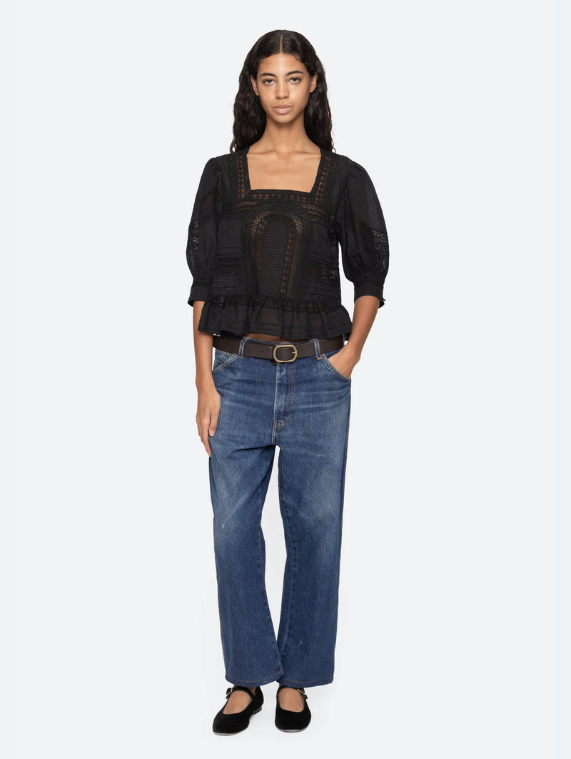 Franca Lace Short Sleeve Top in Black