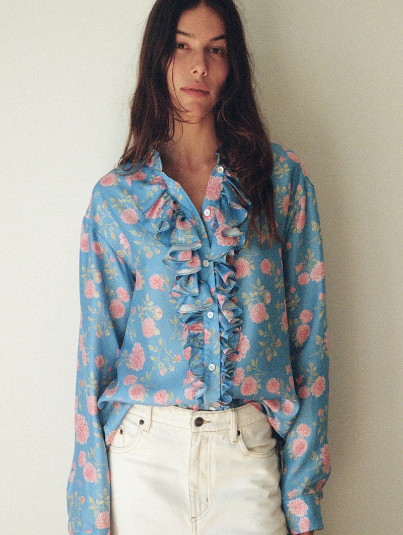 For The Frill Of It Shirt in Strawberry Dahlia Cornflower Blue