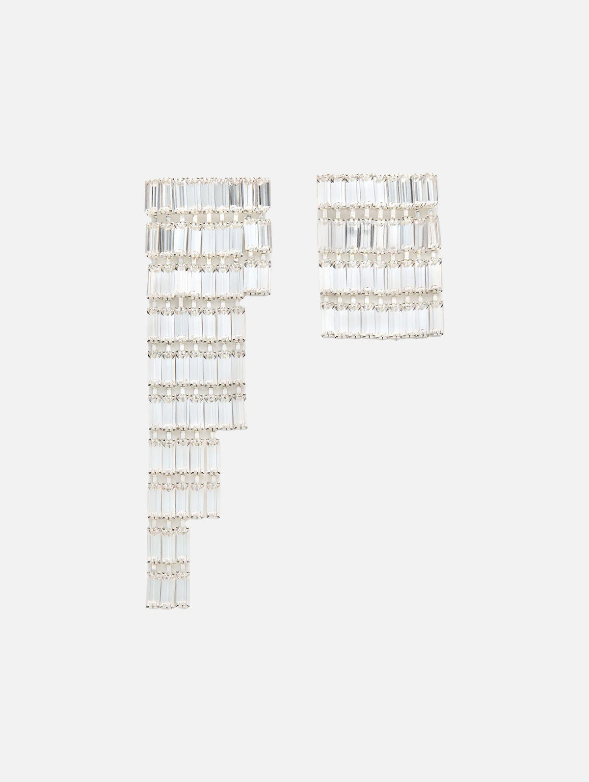 Asymmetrical Crystal Fringe Earrings in Silver