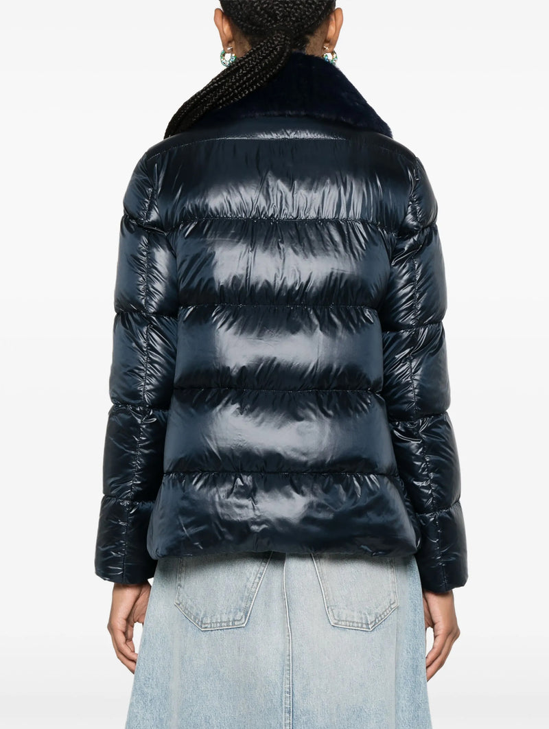 Bomber Jacket with Faux Fur Collar in Blue Navy