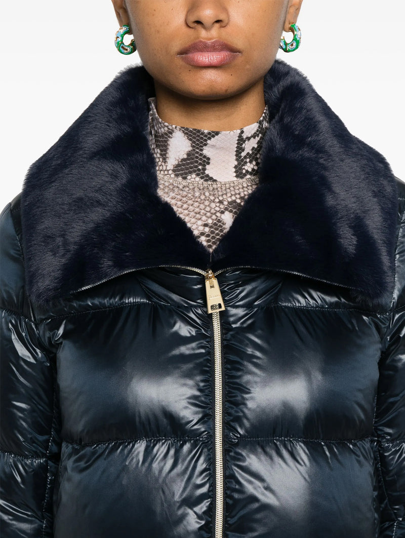 Bomber Jacket with Faux Fur Collar in Blue Navy