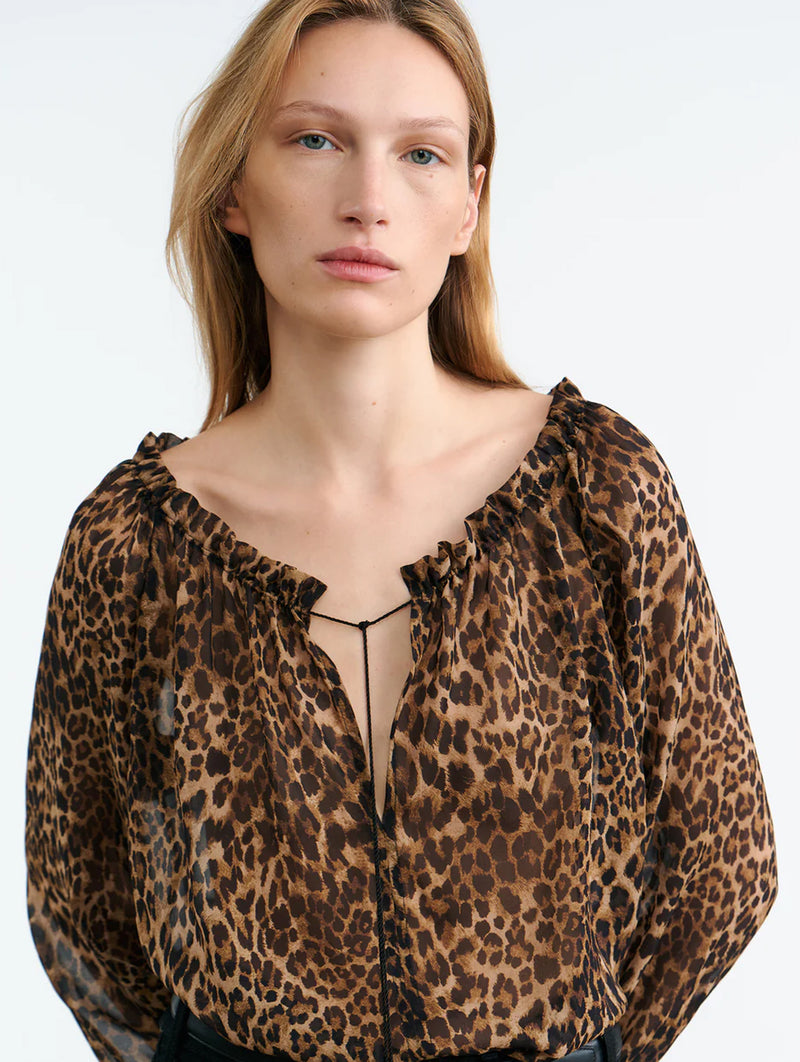 Carley Silk Blouse in Vintage Leopard