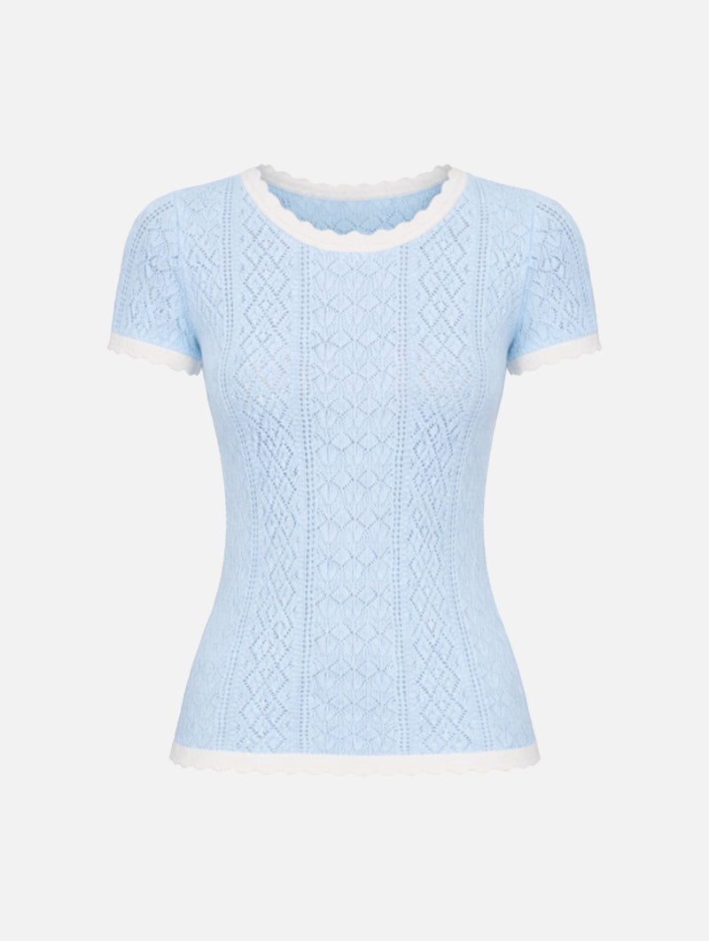 Georgia Knit Short Sleeve Sweater Top in Blue