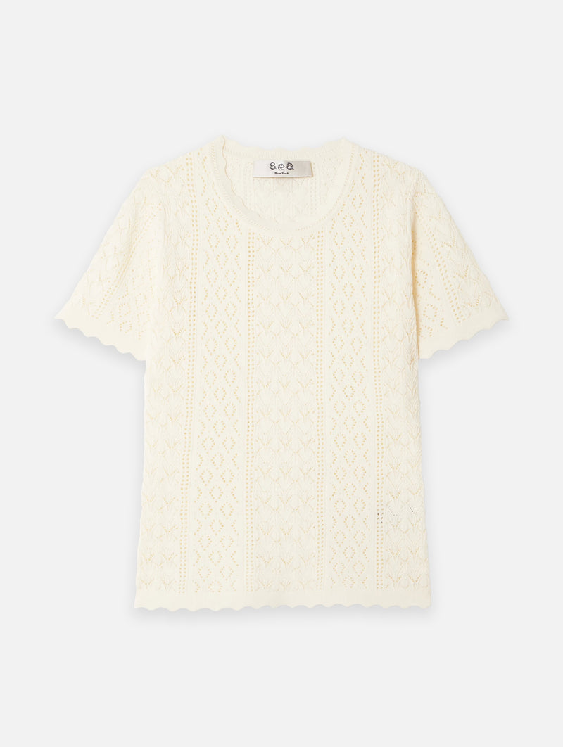 Georgia Knit Short Sleeve Sweater Top in Cream