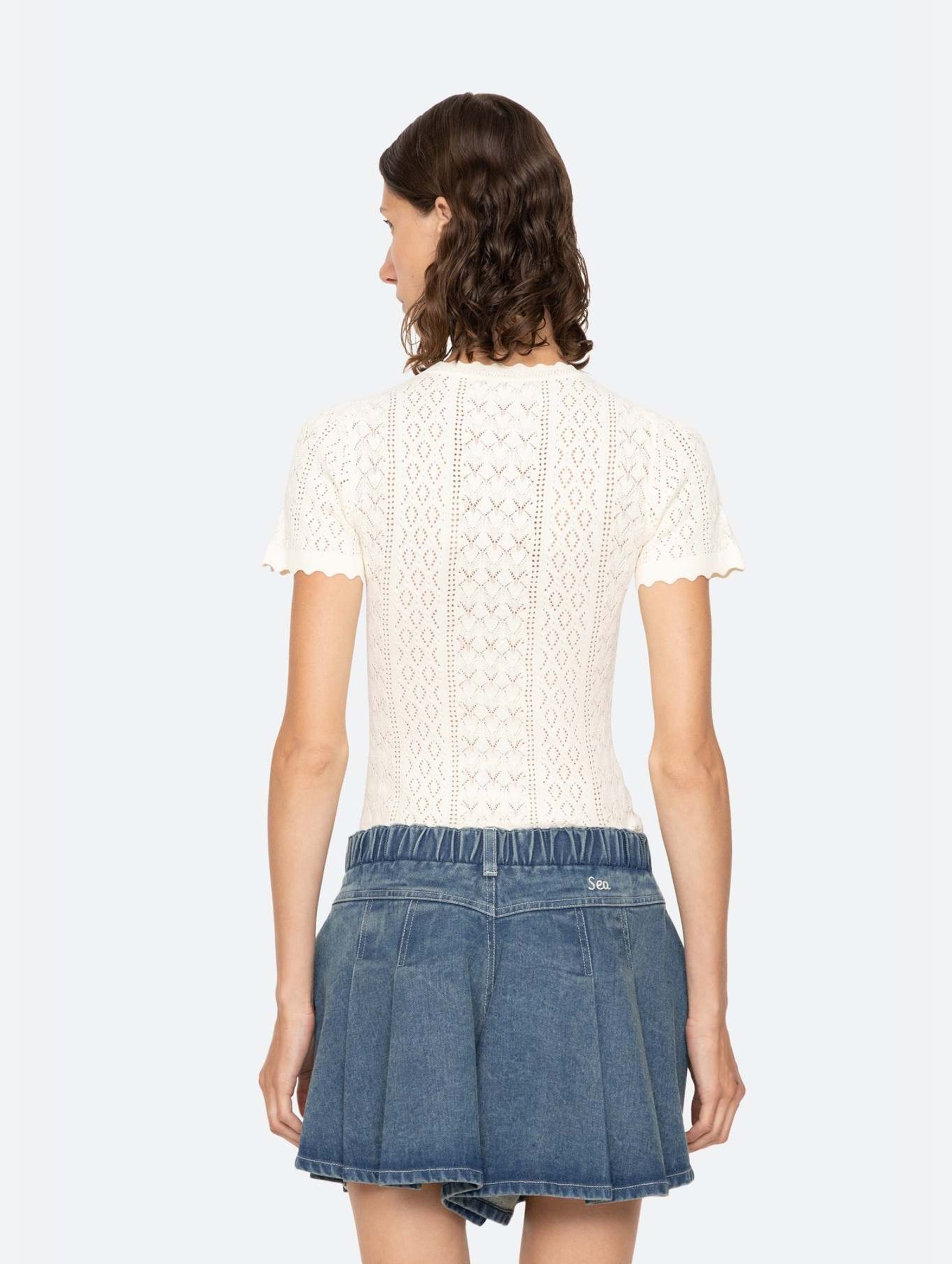 Georgia Knit Short Sleeve Sweater Top in Cream