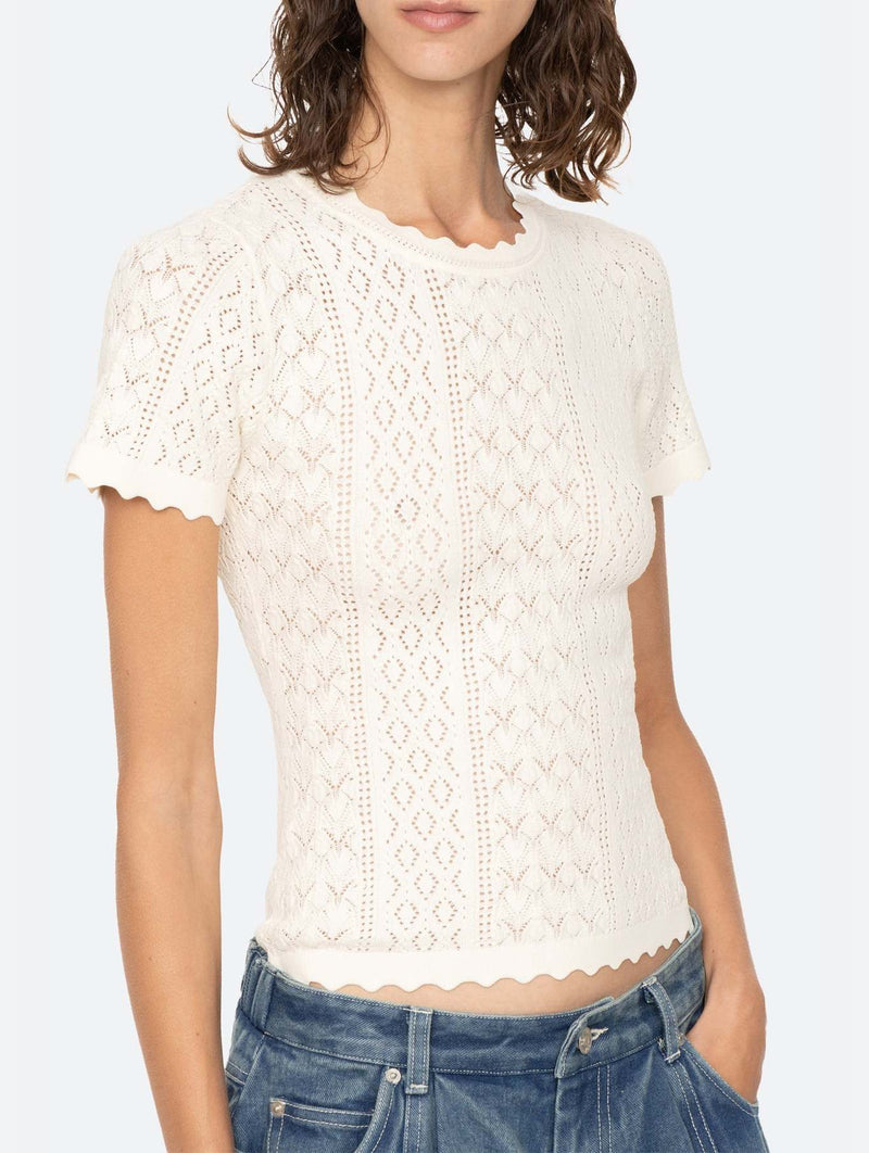Georgia Knit Short Sleeve Sweater Top in Cream