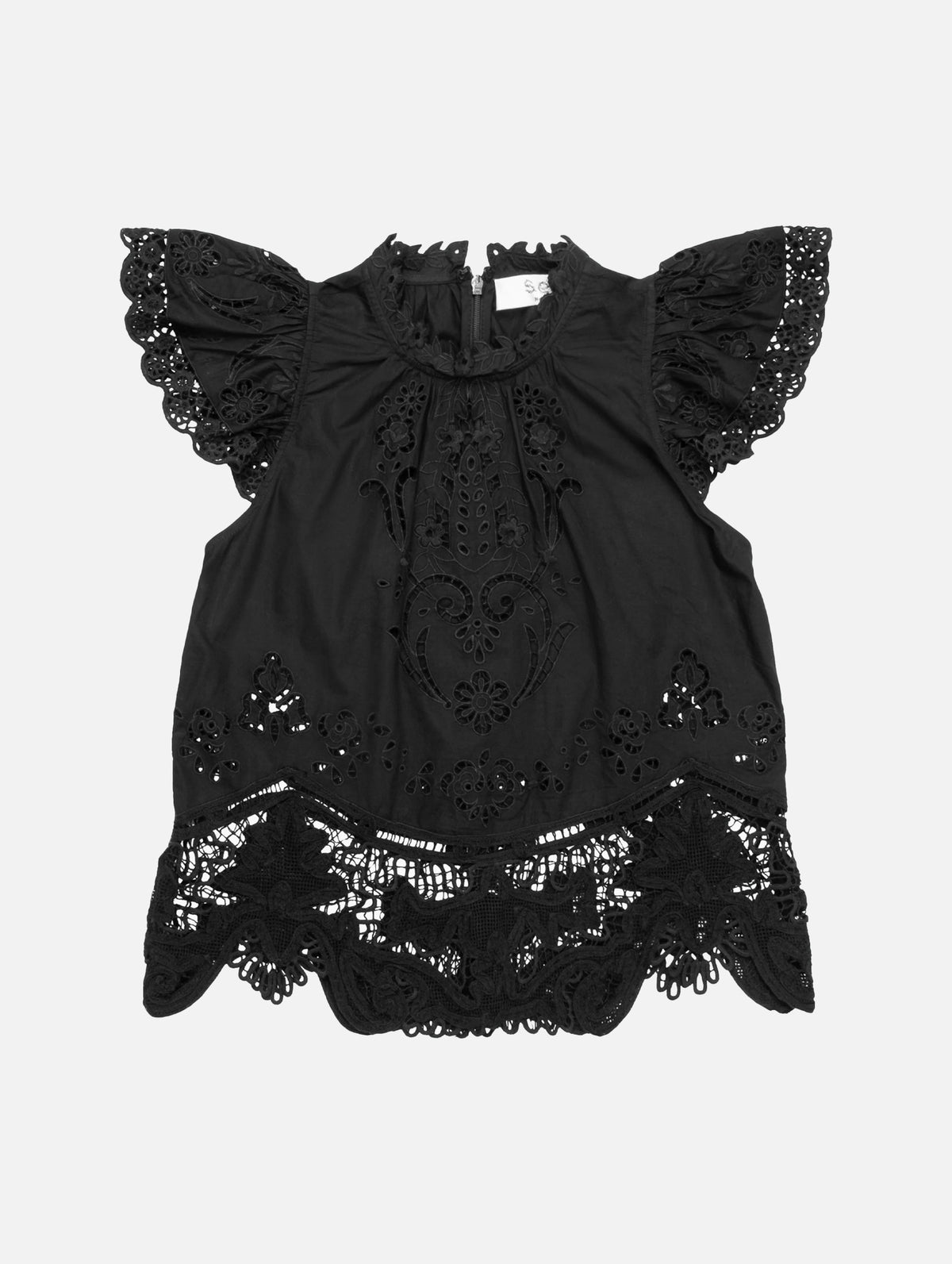Gianna Lace Flutter Sleeve Top in Black