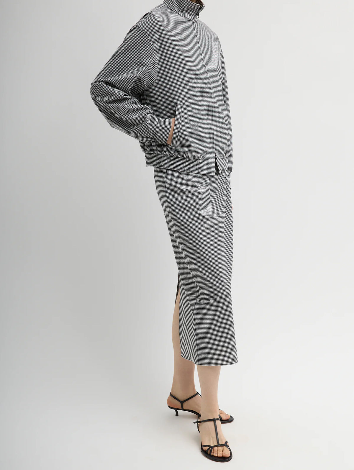 Tech Gingham Slip Skirt in Black and White Gingham