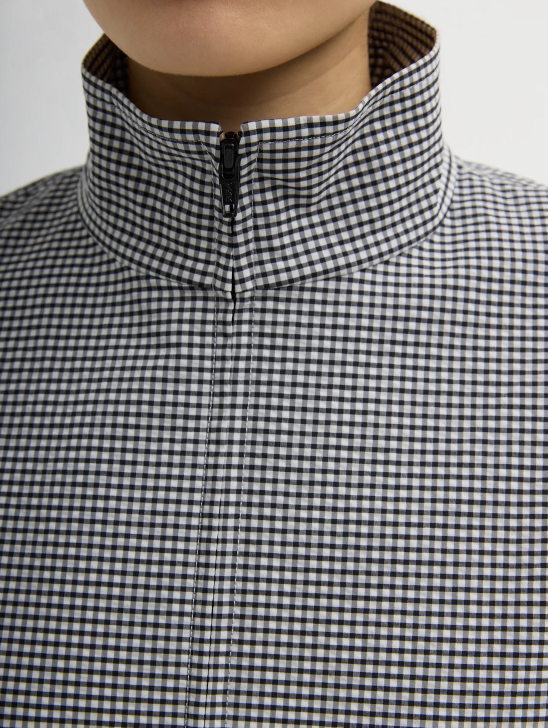Tech Gingham Track Jacket in Black and White Gingham