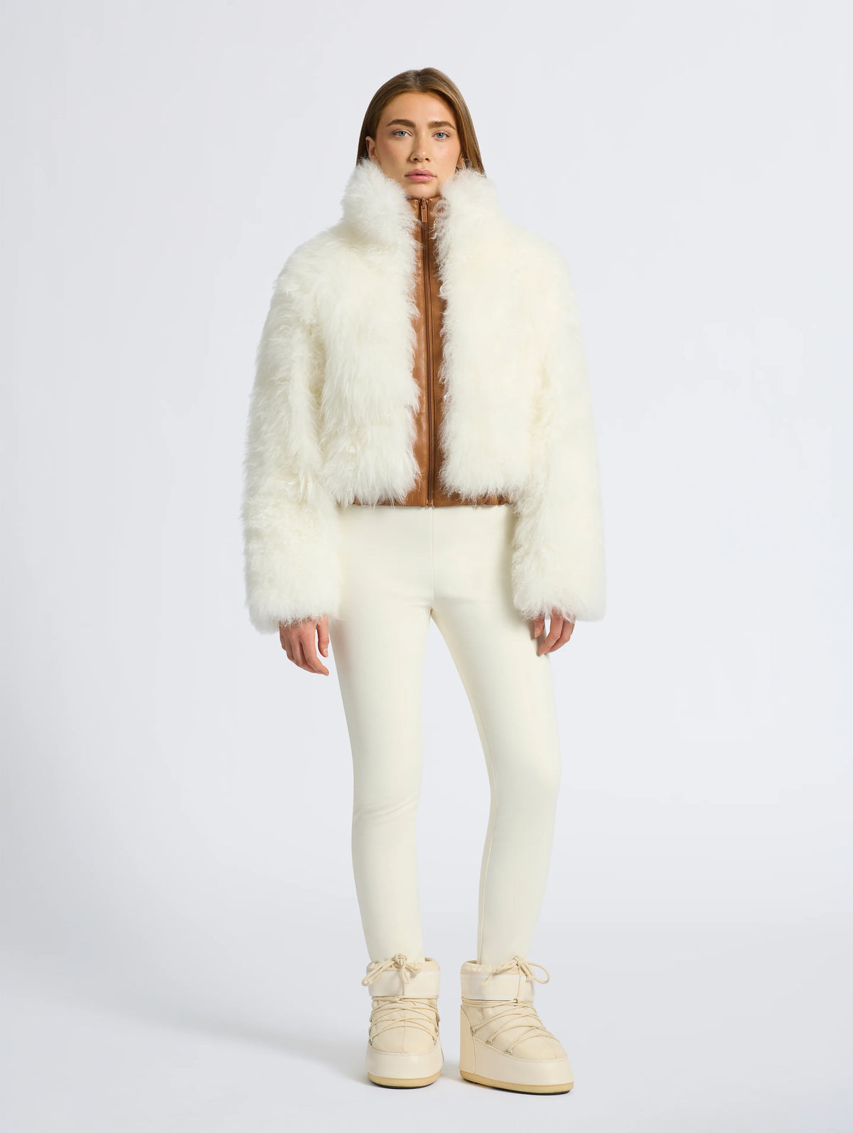 Giovanna Fur Reversible Jacket in Cream and Tan