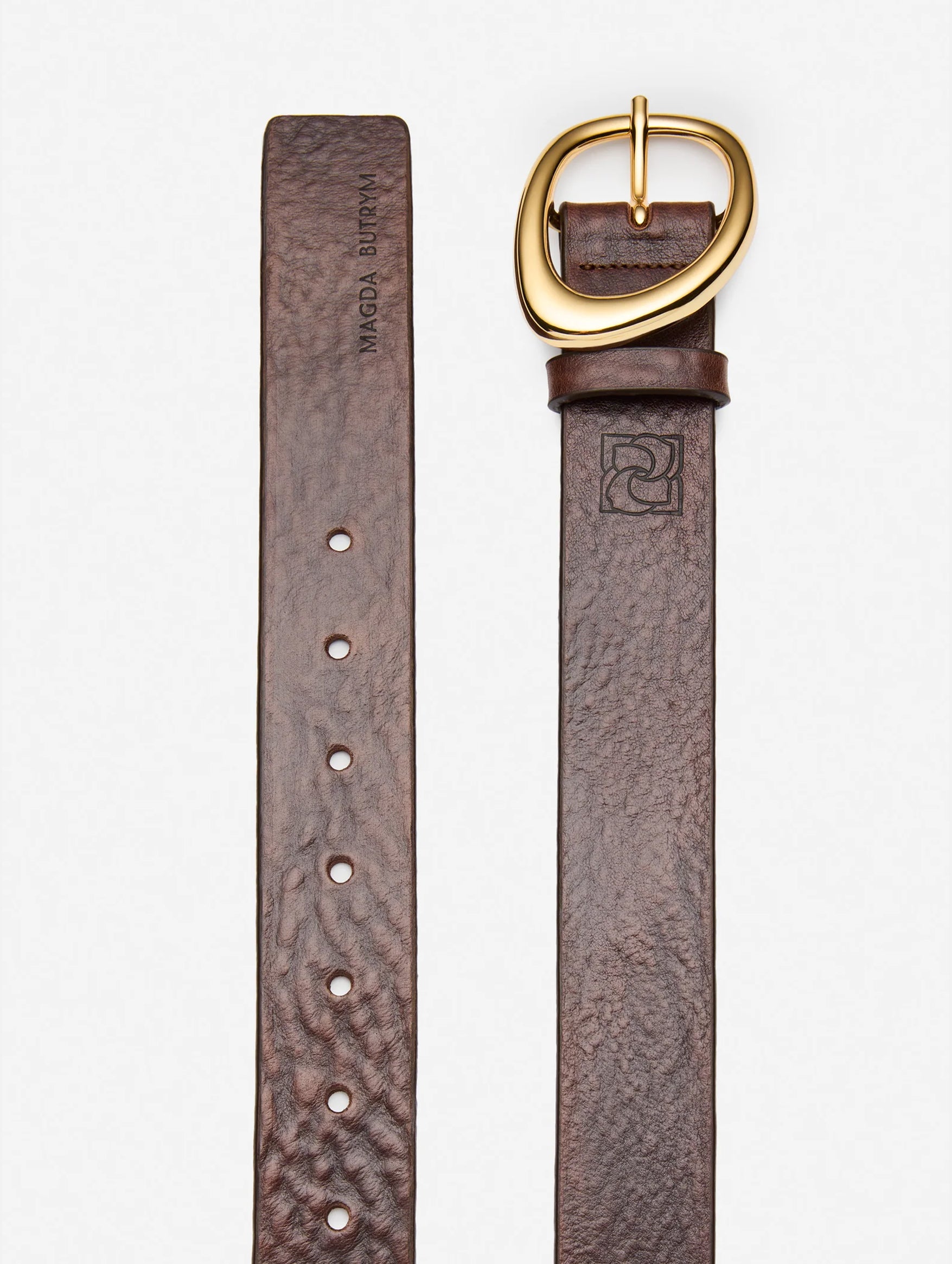 Fluid Buckle Leather Belt in Brown and Gold