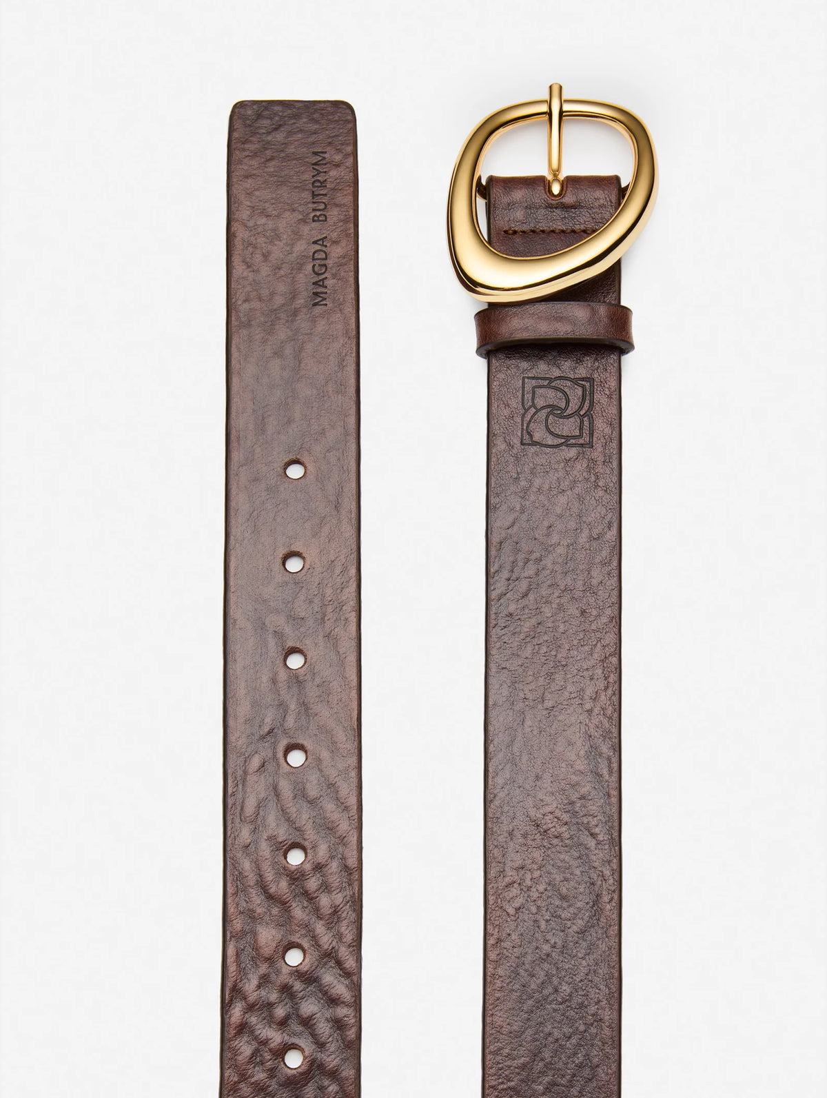 Fluid Buckle Leather Belt in Brown and Gold