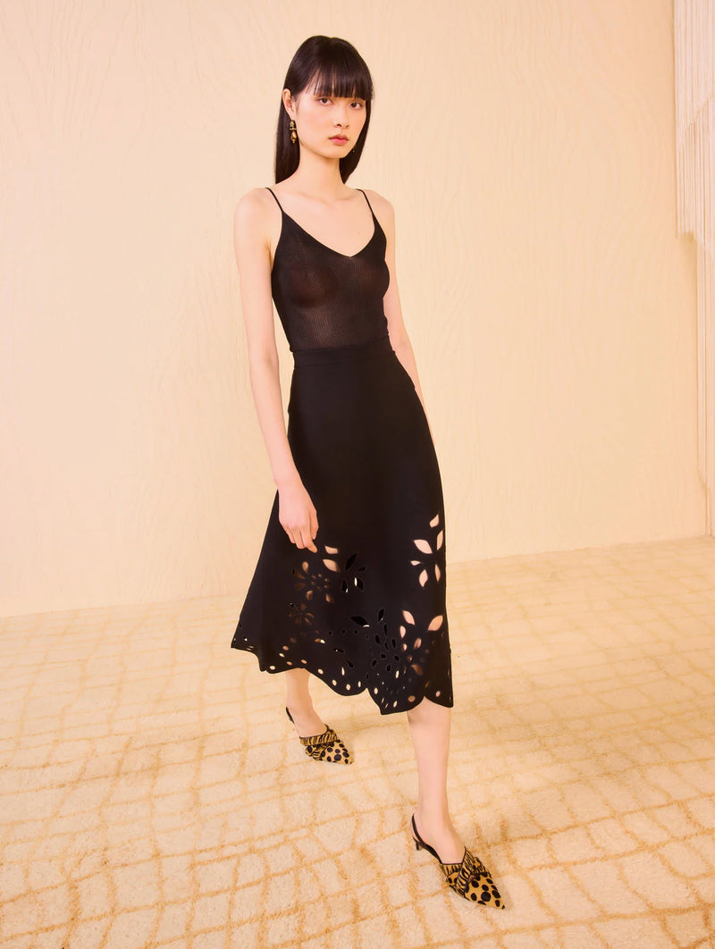 Grace Knit Midi Skirt in Noir