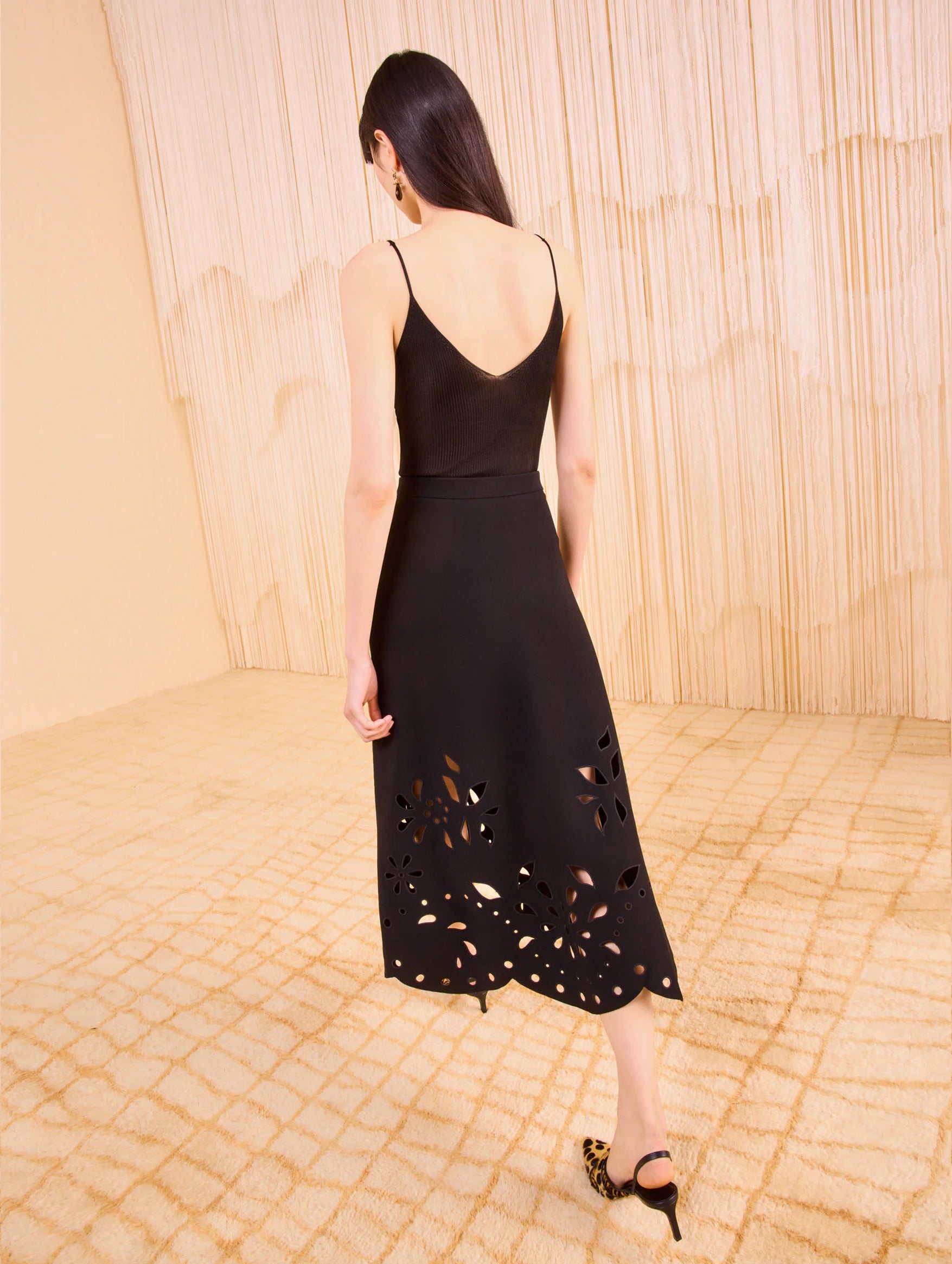 Grace Knit Midi Skirt in Noir