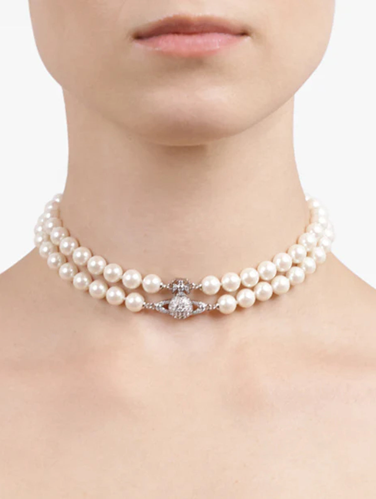 Graziella Pearl Choker in Platinum & White CZ
