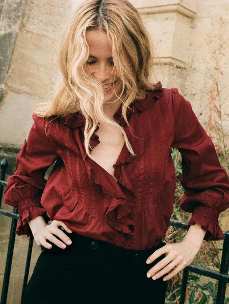 Hardy Cotton Top in Deep Crimson