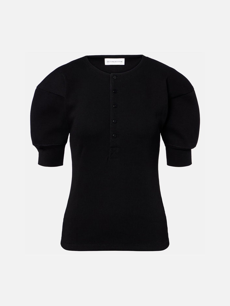 Henley Cotton Top in Black