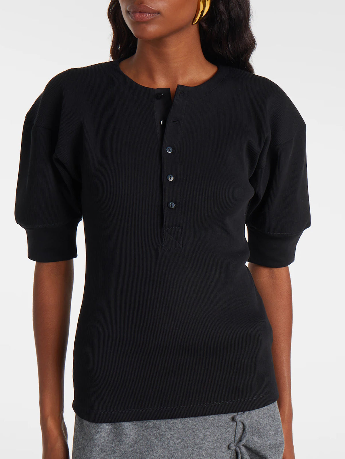 Henley Cotton Top in Black