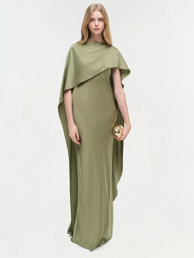 Izel Cape Gown in Olive