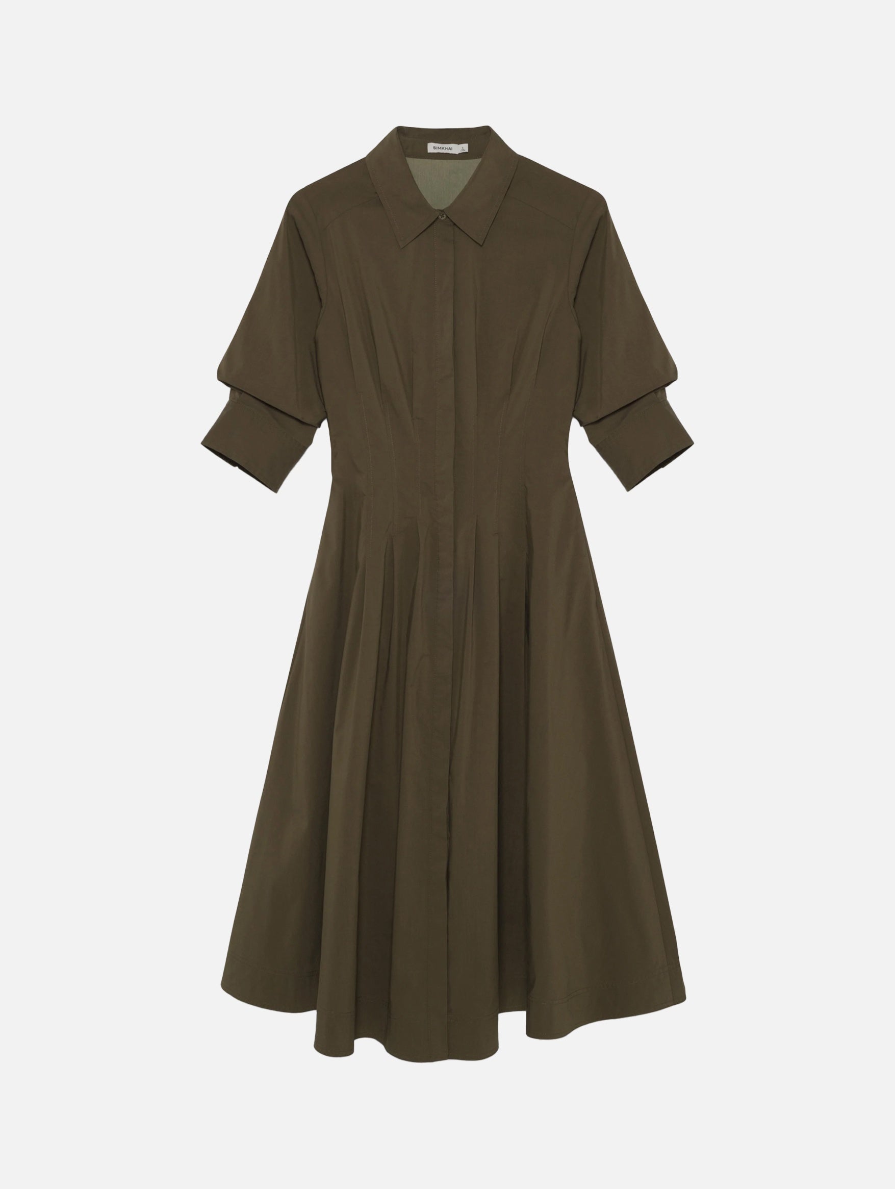 Jazz Pintuck Midi Dress in Faded Olive