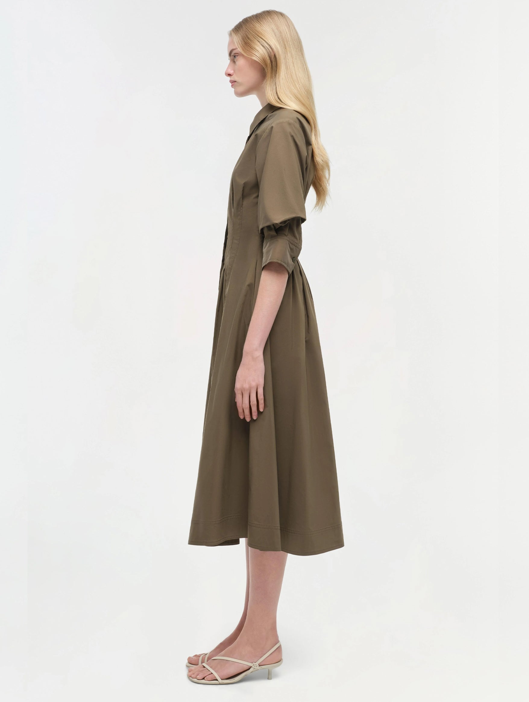 Jazz Pintuck Midi Dress in Faded Olive