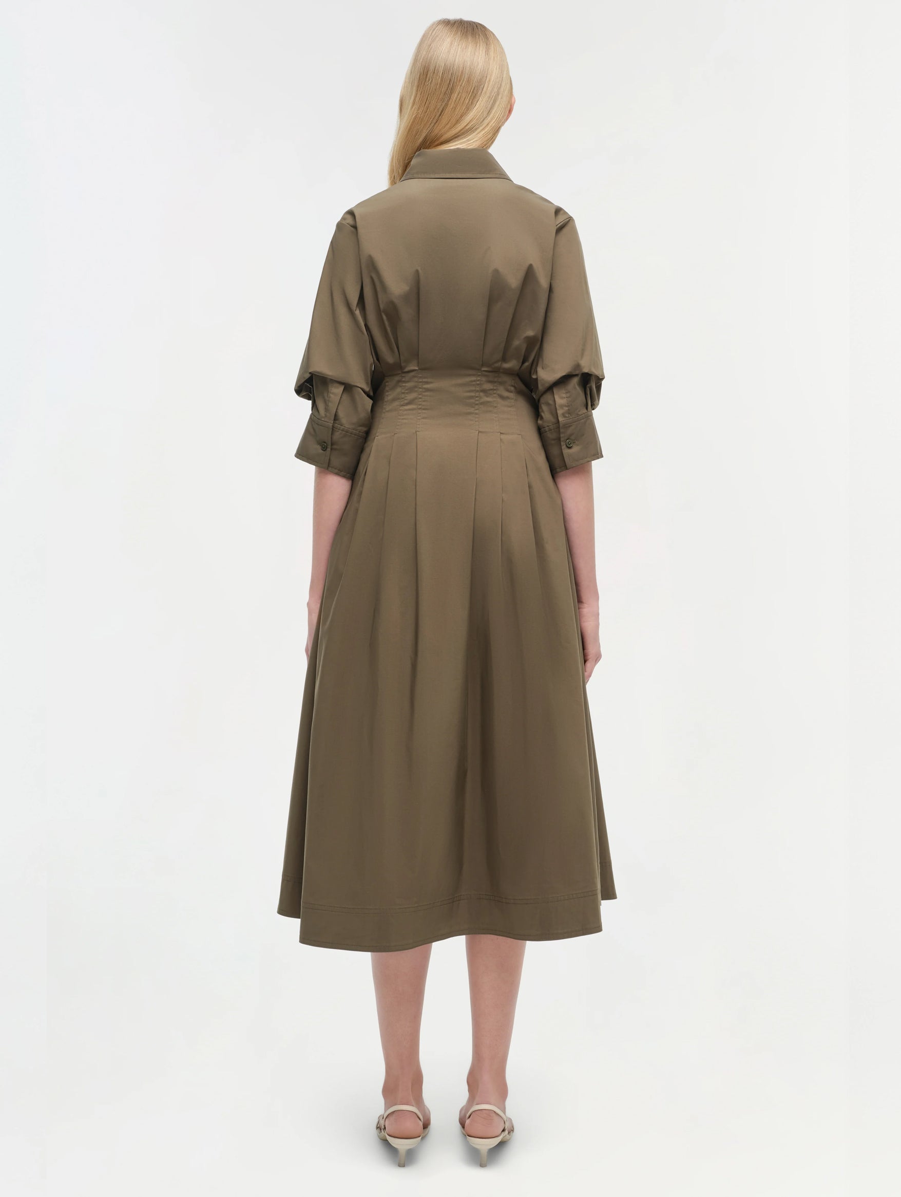 Jazz Pintuck Midi Dress in Faded Olive
