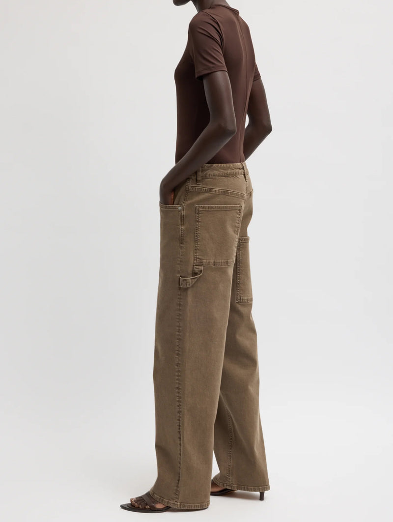 Garment Wash Stretch Twill Slouchy Carpenter Jean in Brown