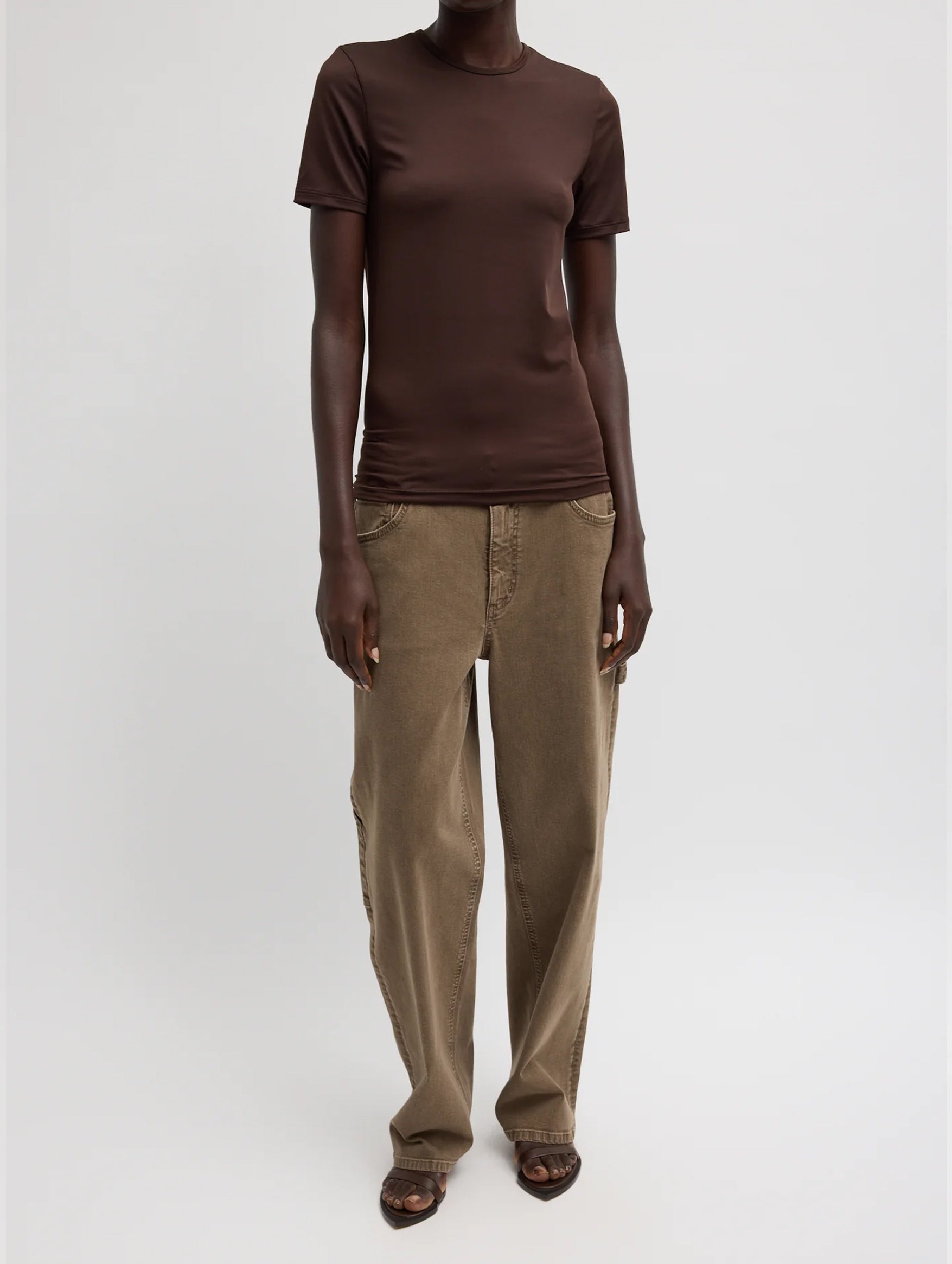 Garment Wash Stretch Twill Slouchy Carpenter Jean in Brown