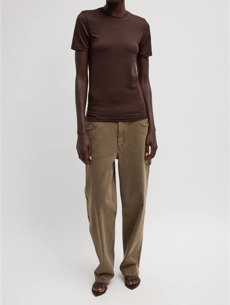 Garment Wash Stretch Twill Slouchy Carpenter Jean in Brown