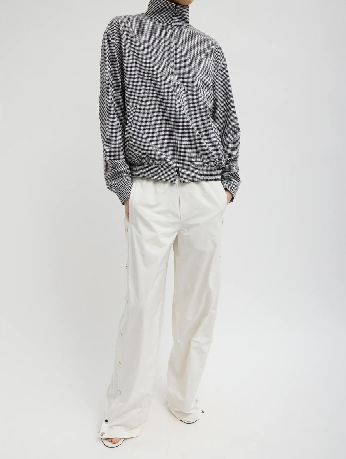 Nylon Snap Pull On Regular Jogger in White