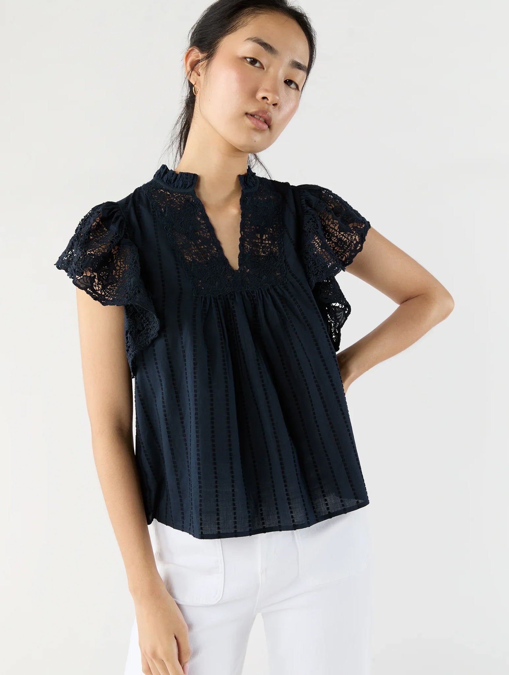 Jolie Flutter Sleeve Top in Midnight