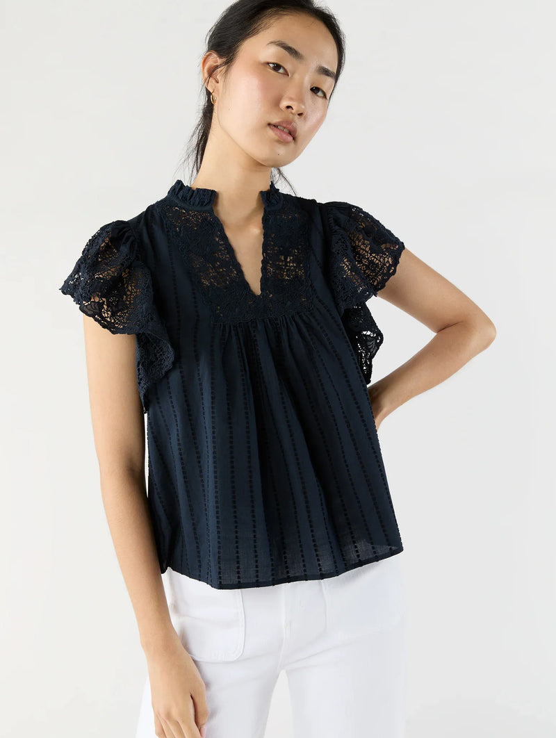 Jolie Flutter Sleeve Top in Midnight